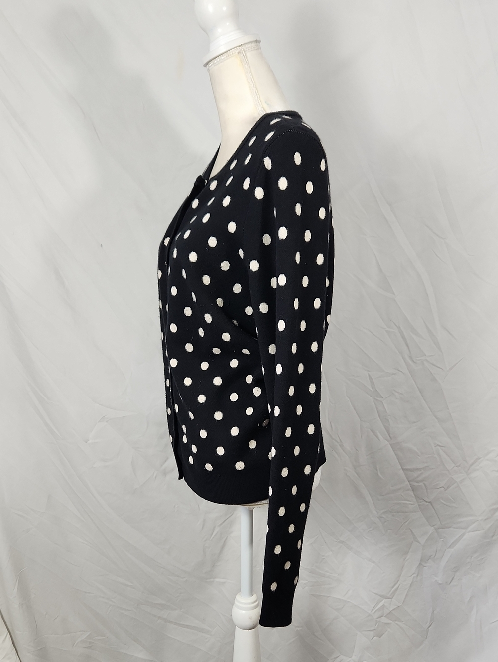 Ann Taylor Black And Cream Polka Dot Knit Cardigan Sweater - Picture 5 of 8